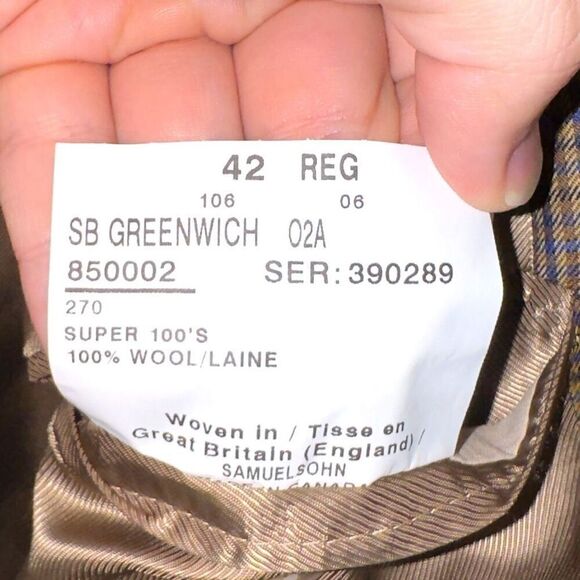 Samuelsohn Brown & Navy Windowpane Super 100s Sport Coat 42R - Picture 6 of 10